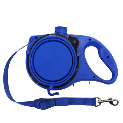 Multifunctional Portable Pet Leash with Water Bottle and Bowl