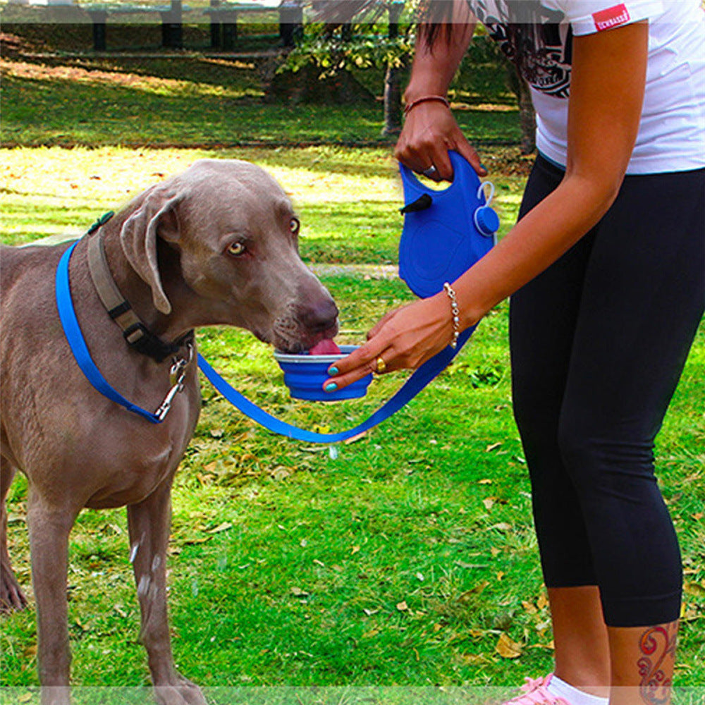 Multifunctional Portable Pet Leash with Water Bottle and Bowl