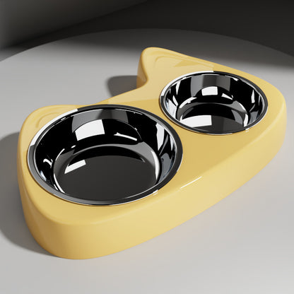 Stainless Steel Two-In-One Pet Bowl Feeder for Cats and Dogs