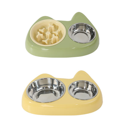 Stainless Steel Two-In-One Pet Bowl Feeder for Cats and Dogs