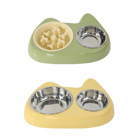 Stainless Steel Two-In-One Pet Bowl Feeder for Cats and Dogs