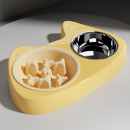 Stainless Steel Two-In-One Pet Bowl Feeder for Cats and Dogs