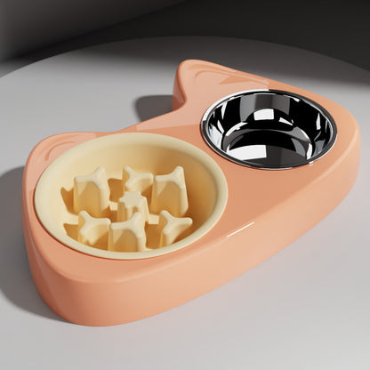 Stainless Steel Two-In-One Pet Bowl Feeder for Cats and Dogs