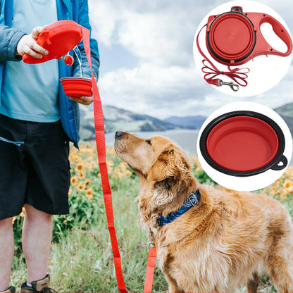 Multifunctional Portable Pet Leash with Water Bottle and Bowl