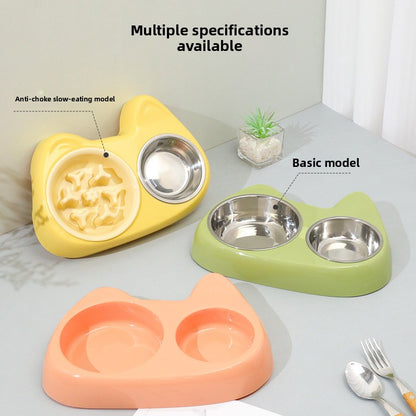 Stainless Steel Two-In-One Pet Bowl Feeder for Cats and Dogs