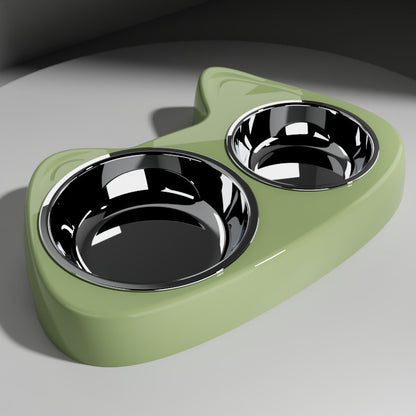 Stainless Steel Two-In-One Pet Bowl Feeder for Cats and Dogs